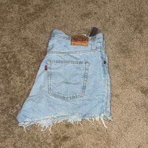 Levi's Light Blue Denim Frayed Shorts